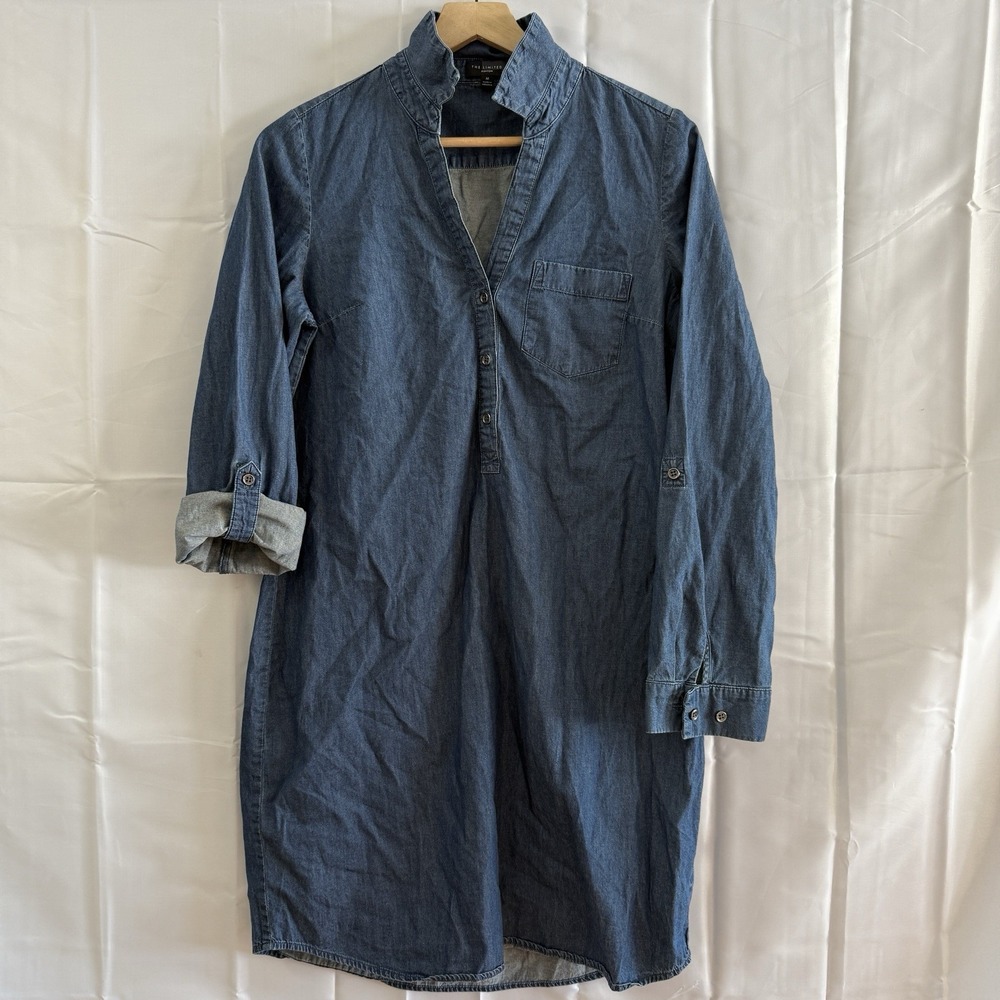 The Limited Dress Womens M Ashton Blue Chambray Shirt Denim Jean Mid Length **